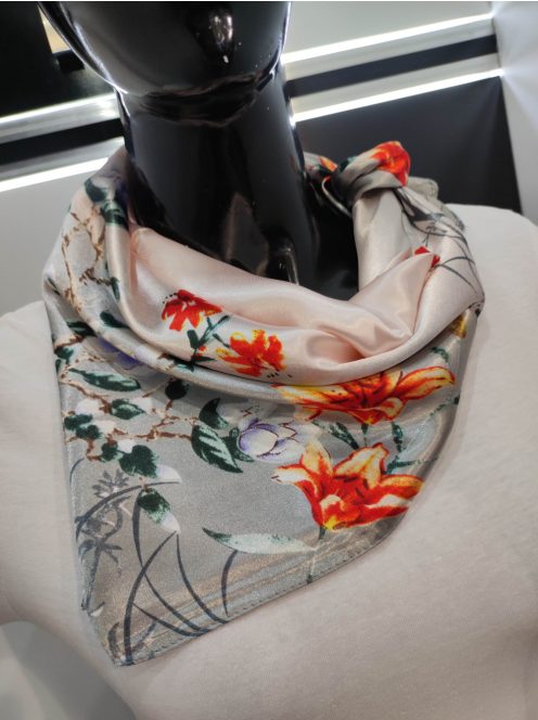 Szürke Ombre Virágos Hebe Szatén Kendő