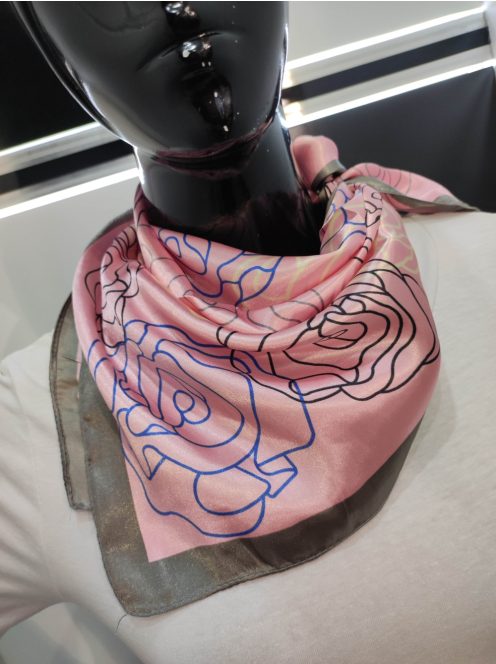 Rózsaszín-Szürke Rózsás Hebe Szatén Kendő