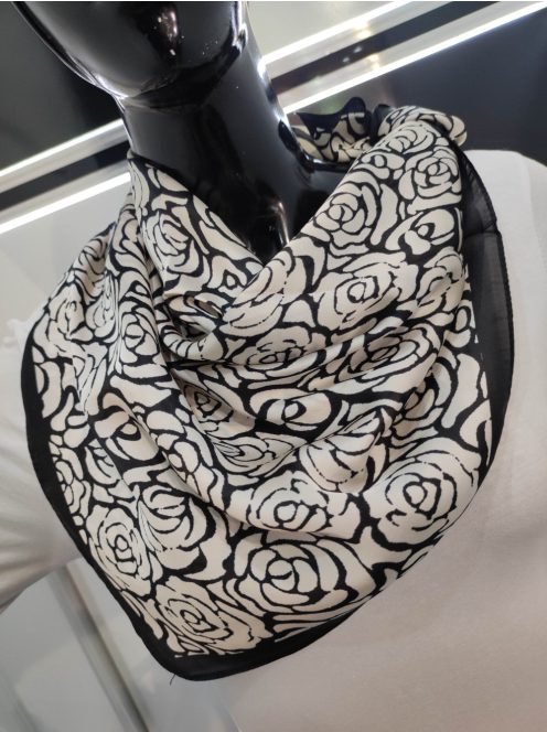 Ekrü-Fekete Rózsa Mintás Tilia Sál
