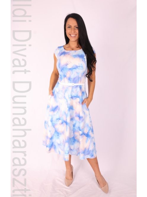 Gotta Kék-Beige Virágos Golde Ruha