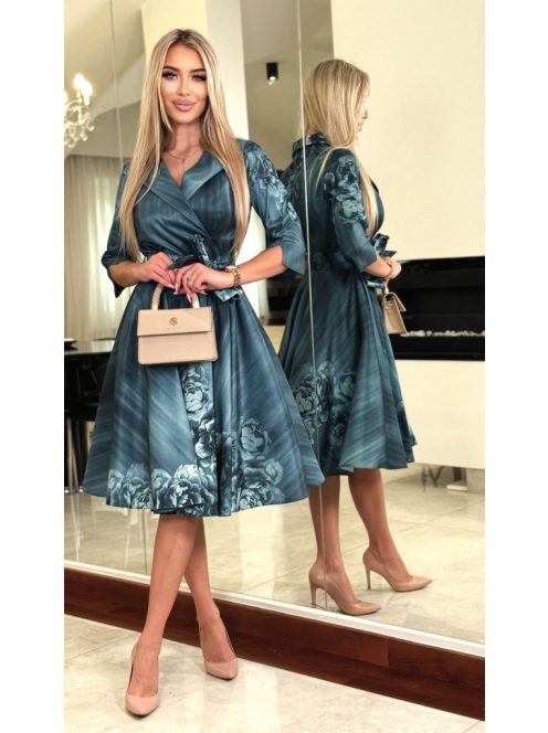 Margo Petrol Virágmintás Dotty Ruha