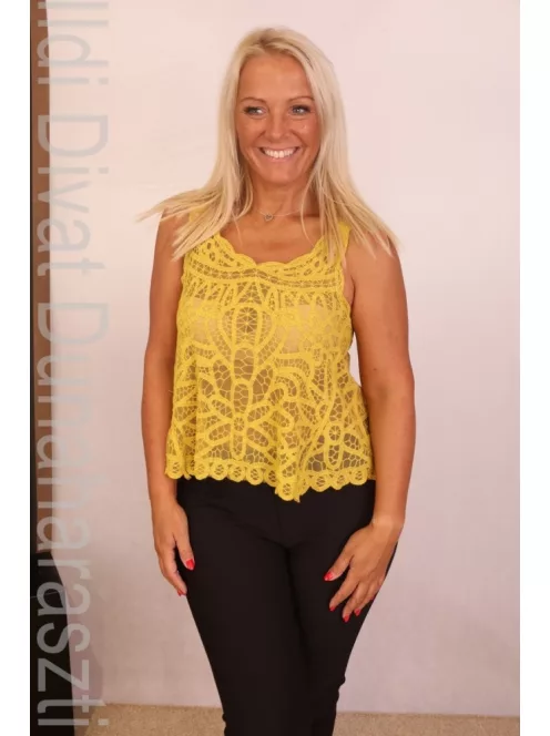 Basic Mustár Csipke Top
