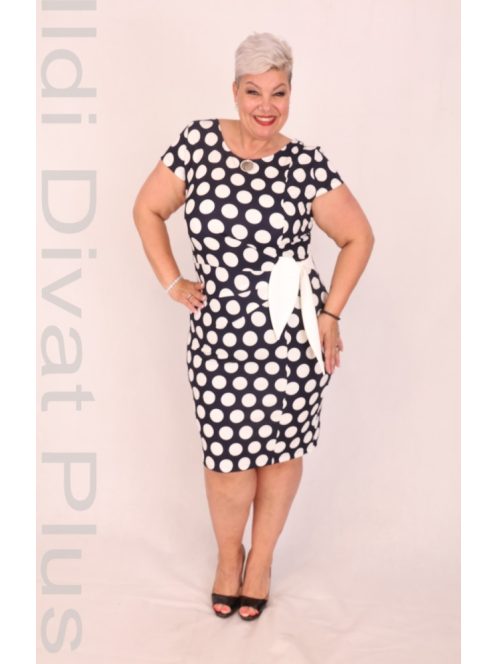 Zita Kék-Pöttyös Oldalt Kötős Ruha