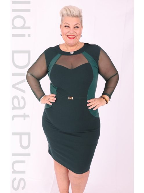 Zita Smaragd Műbőr Betétes Ruha