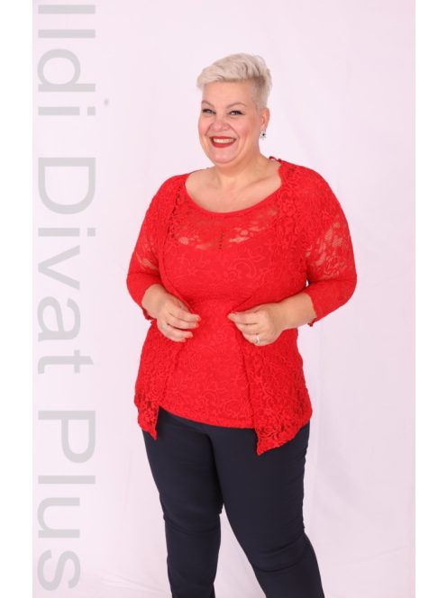 Zita Piros Csipke Felső+ Kardigán-2XL