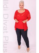 Zita Piros Csipke Felső+ Kardigán-2XL