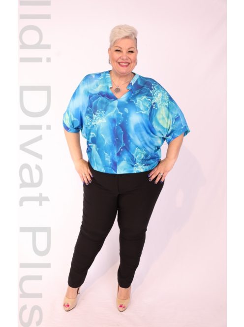 Zita Kék-Menta Virágos Felső-5XL