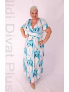 Zita Beige-Türkiz Mintás Lepke Ujjú Maxi Ruha