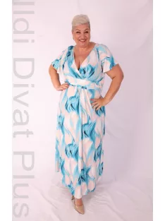 Zita Beige-Türkiz Mintás Lepke Ujjú Maxi Ruha