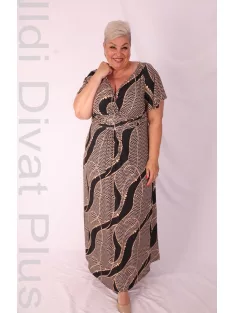 Zita Fekete-Beige Mintás Lepke Ujjú Maxi Ruha