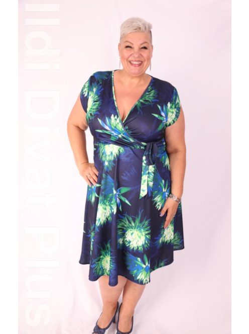 Zita Kék-Zöld Mintás A Vonalú Ruha