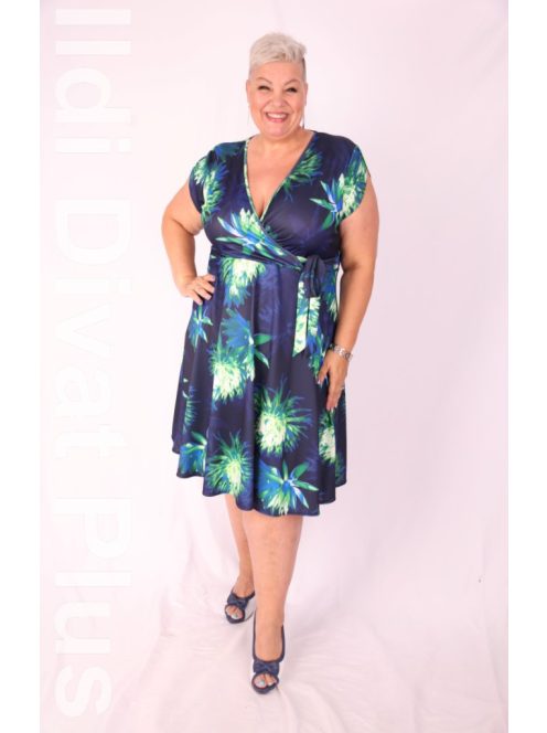 Zita Kék-Zöld Mintás A Vonalú Ruha