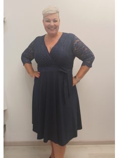 Zita Sötétkék Csipkés 3/4 Ujjú Ruha