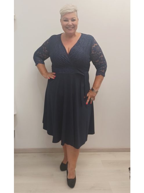 Zita Sötétkék Csipkés 3/4 Ujjú Ruha