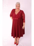 Zita Bordó Csipkés 3/4 Ujjú Ruha-4XL