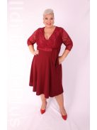 Zita Bordó Csipkés 3/4 Ujjú Ruha