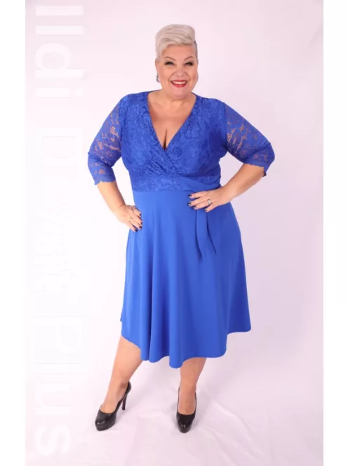 Zita Királykék Csipkés 3/4 Ujjú Ruha