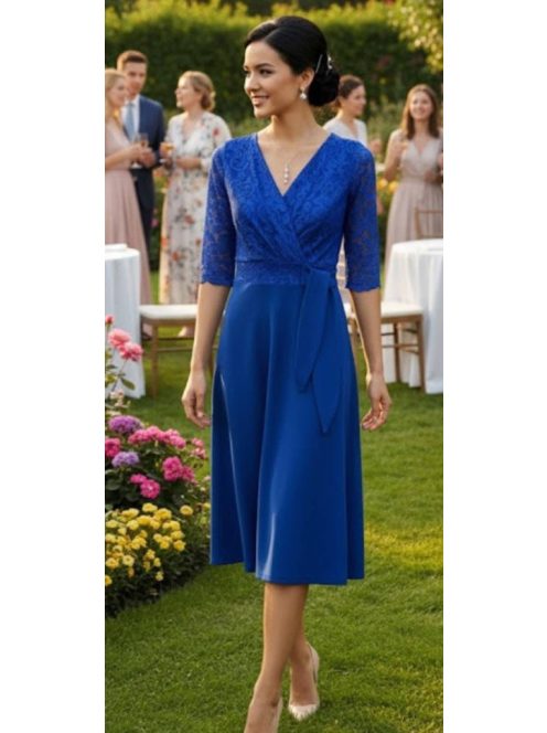 Zita Királykék Csipkés 3/4 Ujjú Ruha