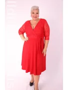 Zita Piros Csipkés 3/4 Ujjú Ruha-XL