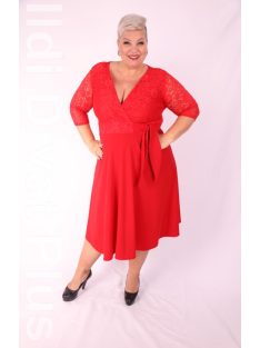 Zita Piros Csipkés 3/4 Ujjú Ruha