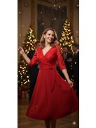 Zita Piros Csipkés 3/4 Ujjú Ruha