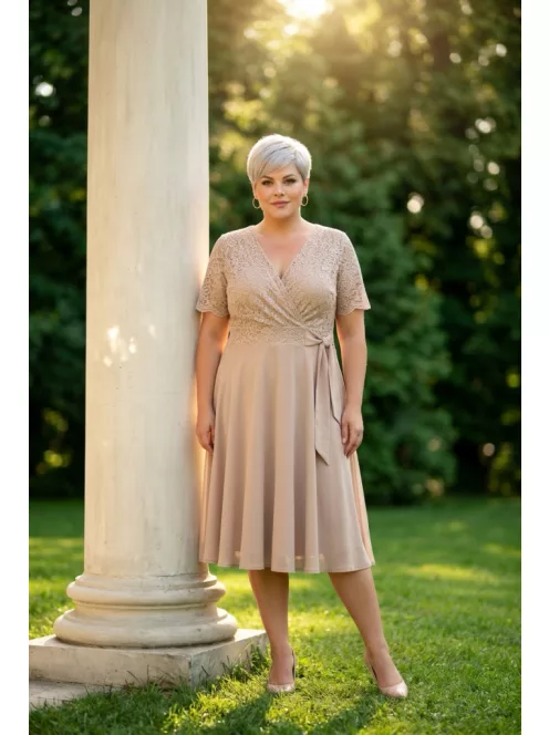 Zita Beige Csipkés A Vonalú Ruha