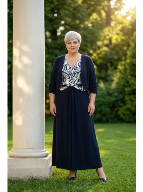 Zita Sötétkék-Beige Maxi Ruha+ Boleró
