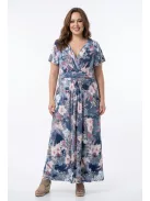 Zita Kék-Púder Virágos Lepke Ujjú Ruha
