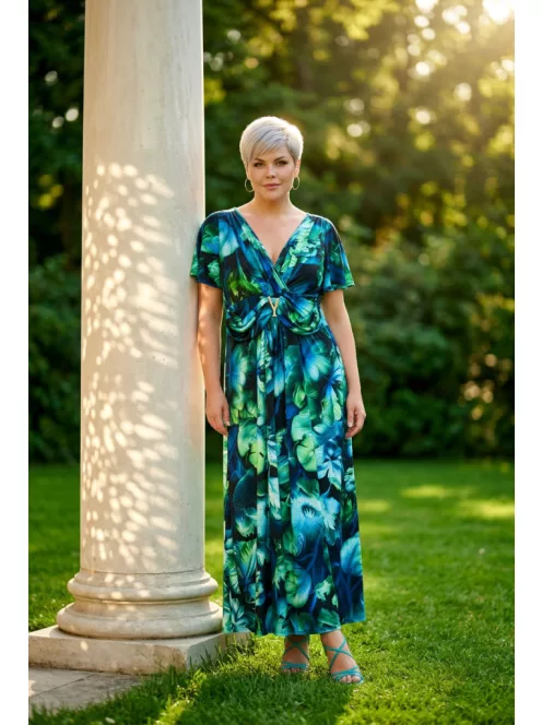 Zita Kék-Zöld Mintás Verona Maxi Ruha
