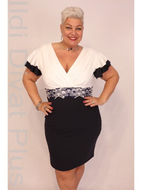 Zita Fehér-Kék Csipkebetétes Ruha