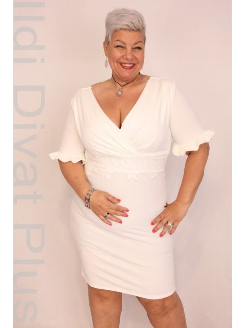 Zita Fehér Csipkés Fodros Ruha