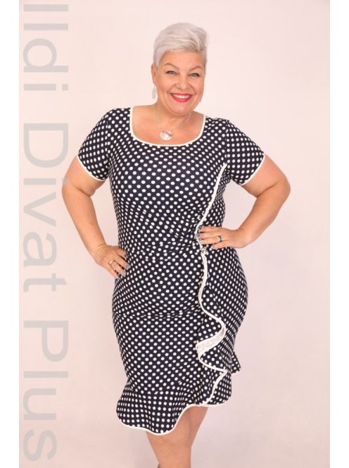 Zita Kék-Fehér Kis Pöttyös Hullám Ruha