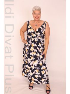 Zita Kék-Fehér-Sárga Virágos Maxi Ruha