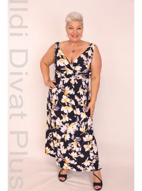 Zita Kék-Fehér-Sárga Virágos Maxi Ruha