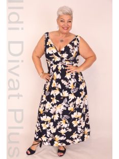 Zita Kék-Fehér-Sárga Virágos Maxi Ruha